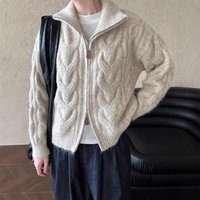 Cozy Oversized Cable Knit Cardigan Winter Lazy Style Zip Up Sweater Shawl Collar Casual Korean Loose Fit