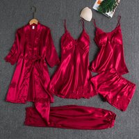 Underwear & Sleepwears Pajamas Ice Silk Sexy Hot Home Clothes Long Sleeve Thin Five Piece Suit Bathrobe