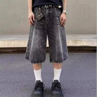 Vintage Washed Lightning Bolt Denim Shorts Baggy 7 10 Length Jeans Summer