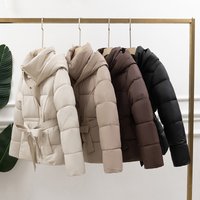 Women’s Slim-Fit Hooded Puffer Jacket – Belted Waist Short Coat (M-XXL, Black/Cream/Khaki/Brown, Thermal Lining, Office Chic)