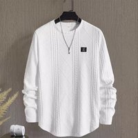 Men's Clothing New autumn and winter men's letter patch chest details casual loose round neck pullover long sleeve white sweatshirt