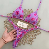 Clothing Printed Strappy Split Swimsuit Brazilian Sexy Thong Bikini