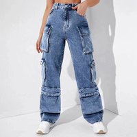 Clothing Source Manufacturer Jeans Cargo Pants High Waist Flap Pockets Pants Loose Fit Pants