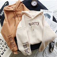Clothing Support hooded plush thickened lambskin furry sweater female student style autumn winter warm coat