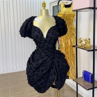  Sexy V Neck Puff Sleeve High Waist Ruffle Mini Dress Summer Bodycon Short Dress & Ivory 