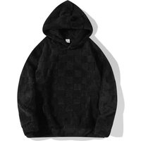 Men's Clothing hot selling plaid loose hooded sweatshirt winter coral fleece casual large size outerwear for men