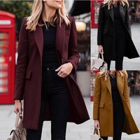 Clothing medium length buttoned solid woolen coat