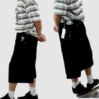 Clothing Retro High Street Washed Embroidery Distressed Cropped Trousers Loose Casual Skateboard Denim Shorts Wide Leg Trousers