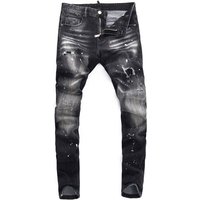 Men's Clothing Fashion Street Jeans Distressed Black And Gray Washed Holes Patches Paint Micro Bounce Slim Fit Skinny Jeans Men's Trend