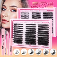 DIY Cluster Lashes D-Curl Mix 300 Clusters Natural Dense Individual False Eyelashes Large Capacity For Lash Extension With Application Guide