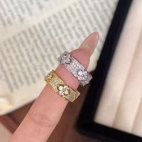 Light Luxury High End Four Leaf Top Quality Clover Ring Niche Design Vintage Old Money Style Elegant Unique Adjustable Ring