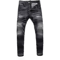 Men's Vintage Stretch Skinny Jeans | Distressed Black-Grey Wash With Whiskering | Slim Fit Denim Pants