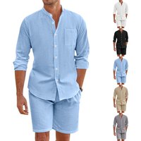 Men’s Linen Shirt & Shorts Set – Long Sleeve Hawaiian Beach Wear, Loose Fit Casual Summer Outfit