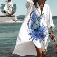 Clothing Cotton Liner Loose Polo Long Sleeve Bohemian Print Dress