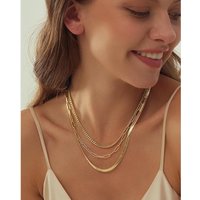 Women's Gold Layered Necklace Gold Plated Exquisite K Gold Chain Necklace Herringbone Gold Necklace Set
