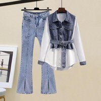 Clothing large clothing 2023 high end design chic loose denim long sleeved shirt pants