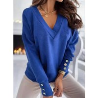 Women's clothing sweater v-neck long-sleeved warm solid color top sweater bottoming shirt