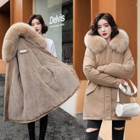 Clothing Plush jacket 2024 winter style loose big fur collar fashionable waist thickened cotton jacket