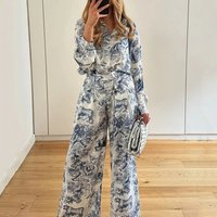 2025 Spring New Women’s Loose Printed Long Sleeved Shirt And Pants Casual Fashion Set