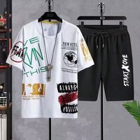 Ice Silk Summer Korean Edition Leisure Comfortable Basketball Beach Sports T Shirt Short Sleeve Two Piece Set