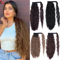 22 Inch Wave Fake Pieces Corn Curly Warp Around Ponytail Heat Resistant Synthetic Hair Accessories For Women