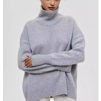 Classic Turtleneck Knit Sweater Loose Fit Winter Pullover Solid Colors