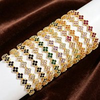 Four Leaf Clover Zircon Tennis Bracelet Vintage Gemstone Link Bracelets Luxury Elegant Wedding Party Jewelry Gift