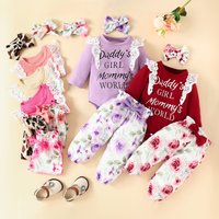 clothing lace lace long sleeved alphabet romper bow trousers floral long sleeved trousers set