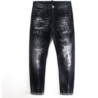 Clothing High End Fashion Hole Patch Ink Paint Jeans Slim Fit Small Feet Elastic Personality Trend Pants