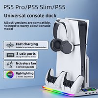 PS5 Slim Pro Game Console Universal Cooling Fan Base RGB Light PS5 Controller Stand Charging Headphone Holder