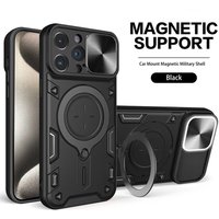 Magnetic Ring Holder Case For IPhone 16 15 14 13 Pro Max Coque For IPhone 16 Plus 12 11 Pro Max Camera Slide Window