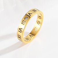 Women’s Jewelry Titanium Steel Anti Fading Ring Female Roman Four Diamond Stainless Steel Couple Ring Gold Tide Ring