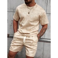 Men's Summer Abstract Print Athletic Short Sleeve T-Shirt And Drawstring Shorts Set, Loose Fit Casual Sportswear For Gym, Running, Travel