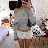 Lazy Style Loose Off Shoulder Design Knitted Top Autumn Winter High Waisted Slimming Sweater One Piece