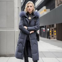 Clothing Cotton padded Jacket Mid length Fashion Slim Over Knee Cotton padded Jacket Large Fur Collar Padded Jacket
