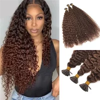 Brown Deep Curly I Tip Hair Extension Brazilian Human Hair 100g 100strands