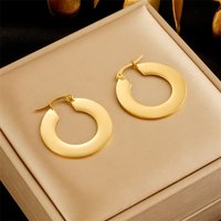 Fashionable, simple, high-end, cool, creative, individual, round, geometric, smooth, titanium steel metal earrings