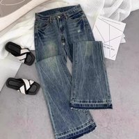 "American Retro Low Rise Flared Jeans – Vintage Distressed Denim Embroidered High Street Style Slim Fit & Floor Length"