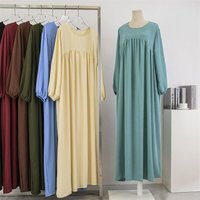 Clothing Muslim Loose Large Long Sleeved Solid Pullover Robe Skirt Spring Autumn Knee Length Skirt Dress