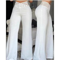 Women's Hollow Belt High Waist Casual Straight Loose Pants Wide Leg Pants