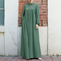 Muslim Clothing Middle East Arabic Style Stand Up Collar Pocket Cardigan Dress