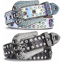 VOOTHOST Punk Rhinestone Belts Strap Western Cowboy Diamonds Bling Belt Y2K Crystal Studded Cinto De Strass Jeans VB080