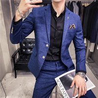 Slim Fit Suit Two Button Formal Blazer Dark Pattern Business Suit + Pants