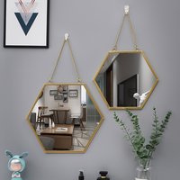 Hexagon Wall Mirror Set – Gold Metal Frame, Bathroom & Bedroom Decor, Wedding Gift For Her (Small/Large Size)