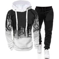 Men's Clothing New Men's Hooded Ink Printed Sweatshirt Long Sleeve Fleece Hooded Sports Sweatshirt Suit T 1925