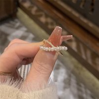 Light luxury pearl cross ring female ins temperament gentle super flash niche personality all-match index finger ring adjustable