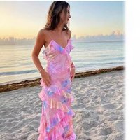 fashion print sexy suspender backless strappy irregular dress trendy Dress