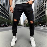 Distressed Stretch Jeans Casual Slim Fit Durable Ripped Stretch Pants European American Style Cross Border Trade
