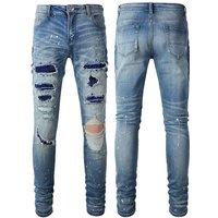 Clothing ripped jeans high street fashion brand ripped diamond jeans stretch slim fit skinny pants