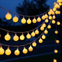Guirnalda de luces LED con burbujas esmeriladas: alimentadas por energía solar, USB y batería, 8 modos de iluminación, resistente al agua IP44,